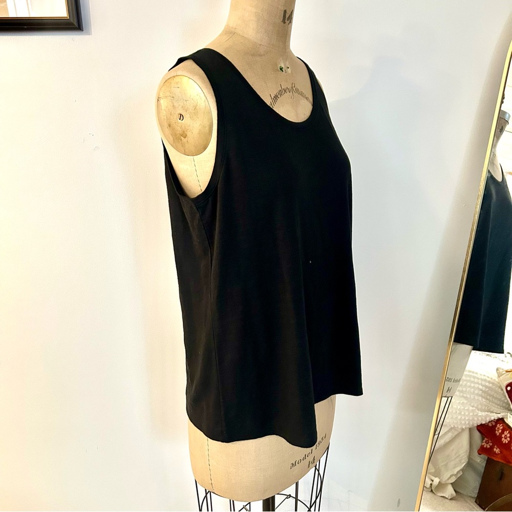 Eileen Fisher 100% Linen Jersey Black Scoop Neck Tank Sz Petite L - Picture 2 of 12